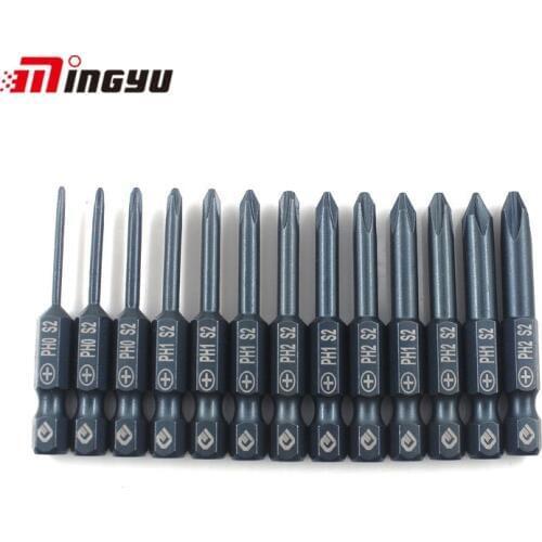 5pcs Phillips Bit Set 1/4" Hex Shank Cross Head Screwdriver Bit Magnetic S2 Impact Screw Driver Drill Bit 50mm PH00 PH0 PH1 PH2