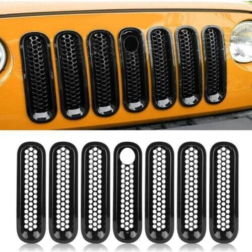 New 7pcs Front Grill Mesh Grille Insert Cover Trim Black for Jeep Wrangler Rubicon Sahara Jk 2008-2017