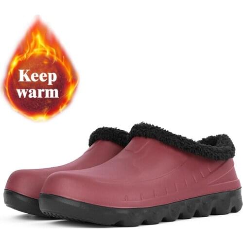 New EVA Men Slippers Plush Warm Non-slip Men Waterproof Oil-proof Kitchen Work Cook Shoes for Chef Master Hotel Restaurant Men