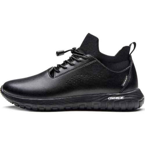 ONEMIX Men Shoes 2021 New Leather Loafers Outdoor Women Sneakers Soft Original Black Shoes Women Walking Lace-up Running Shoes