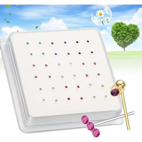 36Pcs/Set 925 Sterling Silver 1mm Nose Piercing Ring Stud Cuff Tiny Classic High Quality Body Jewelry Nariz Joyeria Corporal