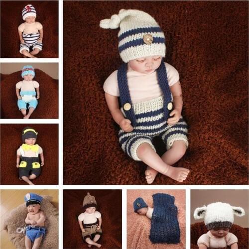 2016 New Arrival Crochet Newborn Baby Photography Props Baby Hat Pants Costume Outfit Set Photo Props SG055