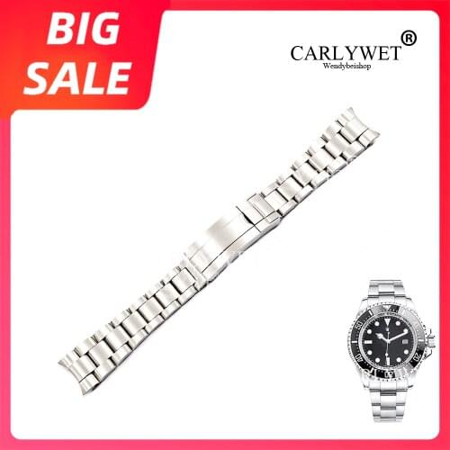 CARLYWET 20 21mm Brushed Watch Band 316L Steel Screw Link Replacement Wrist Bracelet Flip Lock Clasp For Rolex Oyster Deepsea
