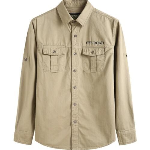 Large Size S-6XL 2020 Europe Military Casual Mens Spring 100% Cotton Khaki Long Sleeve Shirt Man Autumn Army green Blue Shirts