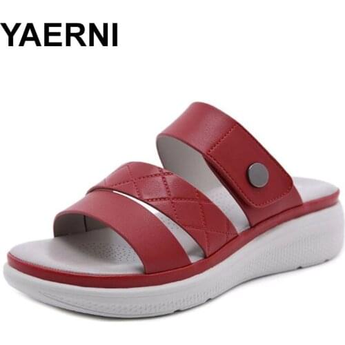 YAERNI Summer Shoes For Women Flip Flop Wedge heel Non-Slip Female Beach Sandals Casual Ladies Slippers Large Size