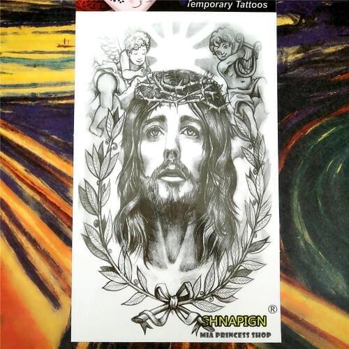 SHNAPIGN Jesus Flash TTemporary Tattoo Body Art, 12*20cm Flash Tattoo Stickers, Waterproof Fake Tatoo Henna Tatto Wall Sticker