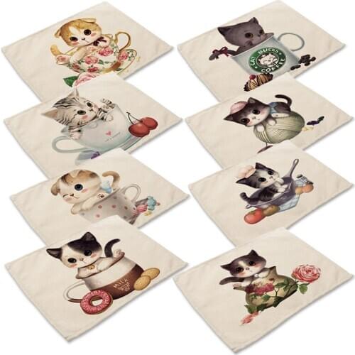 Lovely Cat Pattern Placemat For Dining Table Linen Christmas Table Mat New Year Kitchen Decor Tableware
