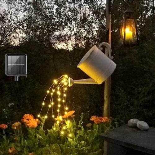 Solar Waterfall Fairy Bunch Lights Outdoor Waterproof 8 Modes Watering Can Light Solar Powered Firefly Moon Plants Tree Vines