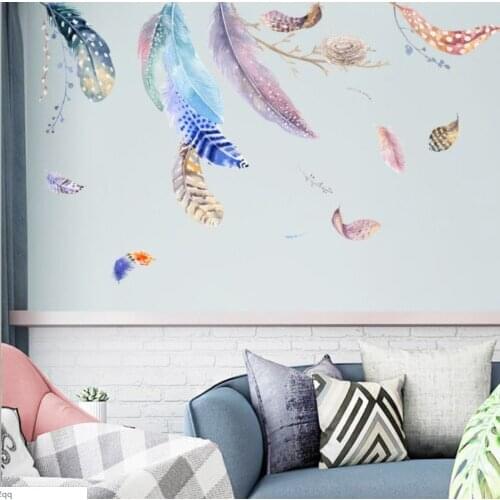 Super Beautifui Wall Sticker Floating Feather Wall Sticker Decal Mura Art Home Room Decor Living room Decor