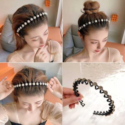 Fashion Pearls Headbands for Women Rhinestone Hairband Hair Hoop Girls Hair Band Non-Slip Bezel Headwrap Hair Accessories