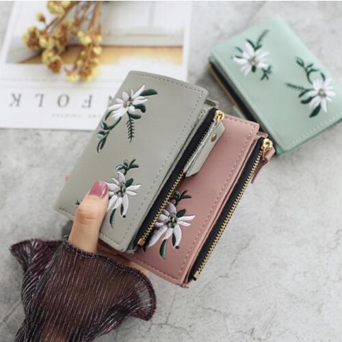 Women Wallets Purses For Student Child Girl Money Coin Pocket Card Holder Embroidered Flower Female Small Wallets