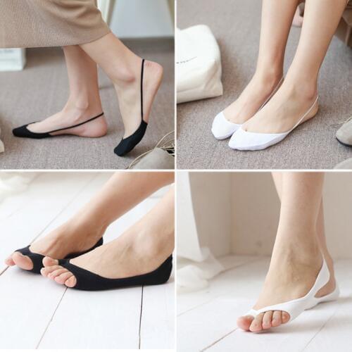 Women Open Toe Boat Socks Invisible Non-Slip Cotton Low Cut Socks Lady Summer Thin Breathable High Heels Socks Slippers Sokken