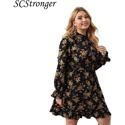 SCSTRONGER Summer Plus Size Women Clothing Dress Yellow Floral Leaf Print Fashion Temperament Long Skirt Vestidos De Fiesta