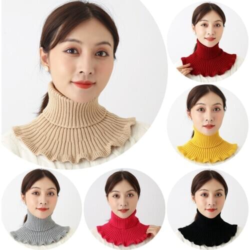 Winter Bib Pullover Women Turtleneck Ribbed Knit Fake Collar Neck Scarves Chest Back Cover Elastic Windproof False Scarf Collar