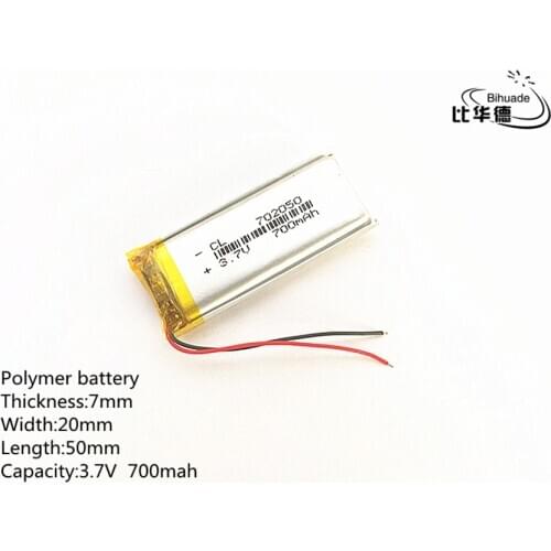 1pcs/lot 3.7V 700mAh 702050 Lithium li-Polymer LiPo Rechargeable Battery For GPS,mp3,mp4