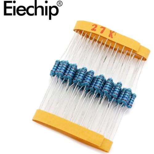 100pcs/lot 0.5W 1 ohm 1% Metal film resistor 1/2W resistance 27K Electronic resistors
