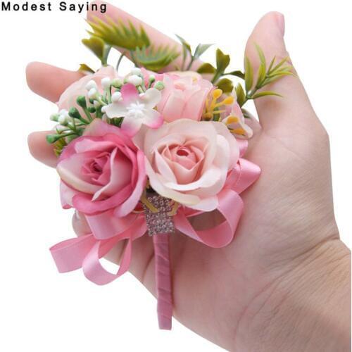 2PCS Garden Pink Best Man Flowers Corsage for Groom Groomsman Wedding Suit Boutonnieres 2019 Accessories Pin Brooch Decorations