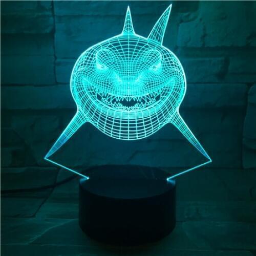GX-086 Cartoon Shark Halloween Gift 3D Night Light 7 Colors Changing LED Desk Table Lamp Acrylic Panel Stereo Illusion Lava Lamp