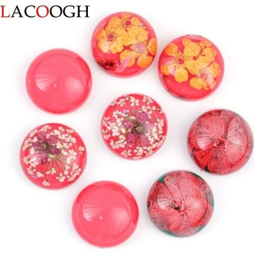 Lacoogh 5PCS Resin Natural Dried Flowers Cabochon Flat Back Resin Cabochons Cameo Fit Base 20mm Jewelry Makings Wholesale