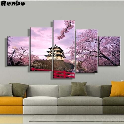 5 Pieces Plum Blossom Scenery diamond painting round Diamond mosaic Handmade square drill,3d diamond embroidery full set