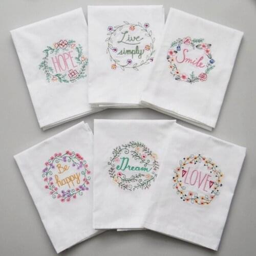 6PCS Embroidered Table Napkin Tea Towel For Wedding Party Absorbent Cotton Home Cloth Napkins Kitchen Dining Accessories