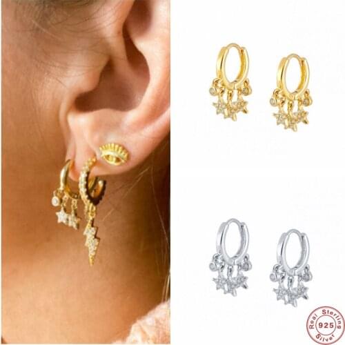 Aide 925 Sterling Silver Cubic Zirconia Star Charm Hoop Earrings For Women Gift Luxury Crystal Pendant Earring Hoops Loop Circle