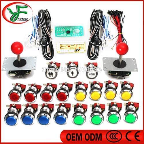 Arcade DIY Kit With USB Encoder PC Raspberry pi Controller 5Pin Joysticks 19x Chrome 5V LED Buttons Light Bulb Cable