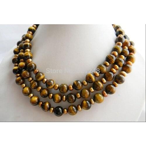 Free Shipping 2021 New Fashion Natural Tiger Eye Stone Sweater Chain Beautiful Superb 8mm Round Beads Necklace 50inches Long