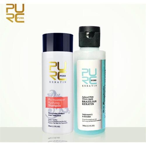 PURC 3.7% Apple smell Brazilian Keratin Treatment Straightening Hair Purifying Shampoo Repair Damaged Frizzy Hair Care Set