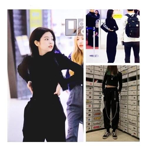 Kpop Korean Celebrity same fashion gothic style ladies bundle foot trousers women hip hop street dance black loose zipper pants