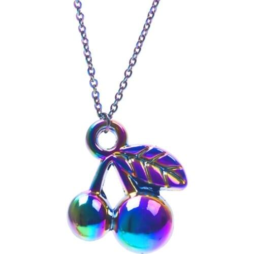 Fruit Cherry Rainbow Necklace Grape Pendant Charm Necklaces For Women Girl Jewelry Chain Watermelon Choker Fashion Accessories