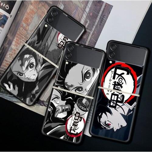 Case For Samsung Galaxy Z Flip 3 5G Funda ZFlip3 Luxury Black PC Hard Shockproof Back Phone Coque Shell Demon Slayer Cute Anime