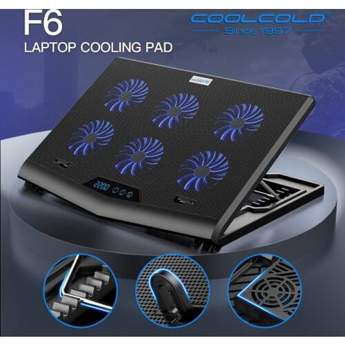 Coolcold Super Slim 6 High Speed Silent Fans USB Powered Gaming Laptop Cooling Pads with LED Display
