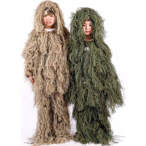 Kids Jungle Camouflage Hidden Clothes Tactical Army Fans Sniper Training Boy Girls Outdoor Camping Hiking Multicam Ghillie Suits