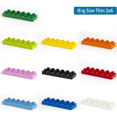Aquaryta 10pcs/bag Big Size DIY Building Blocks Thin Bricks 2x6 Accessories Duploed Toy Compatible With Brand Gift For Children