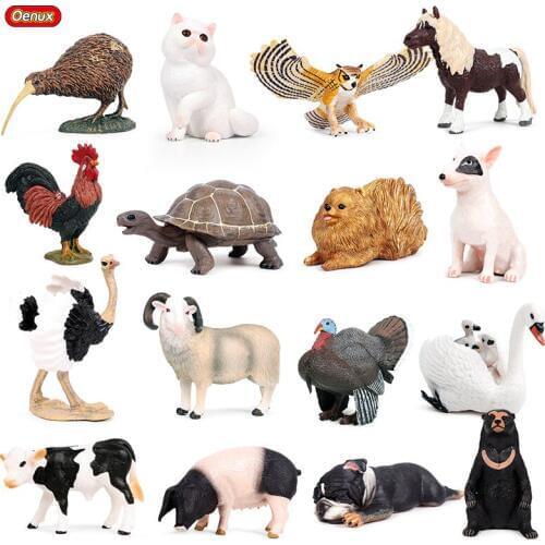 Oenux Cute Animal Model Simulation Wild Farm Bird Pig Dog Cat Cow Horse Action Figure Poultry Figurines Educational Toy For Kids