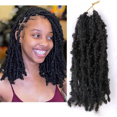 Flyteng Butterfly Faux Crochet Hair 12 inch Distressed Short Crochet Butterfly Loc Crochet Braids Pre looped Crochet Hair