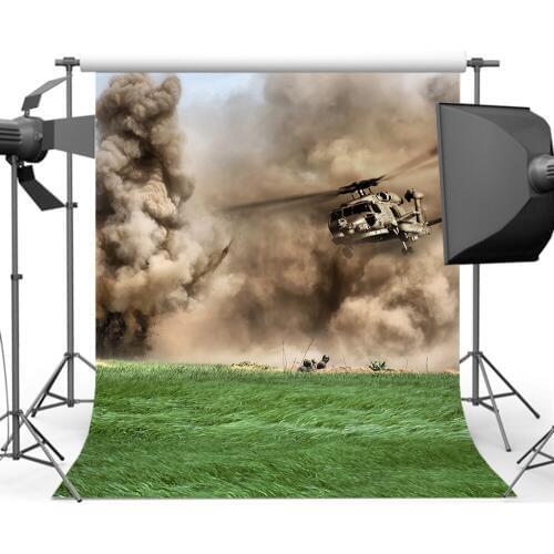 Mehofoto War Backdrops Old Master Green Grass War Plane Photography Backgrounds for Photo Props Studio CM-2195