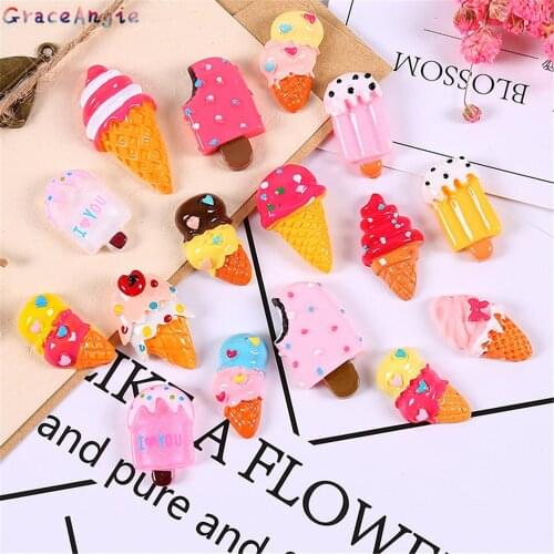 GraceAngie 10pcs/lot Mix Shape Ice Cream Resin Flat back Charms Randomly send Ornament Decor DIY Jewelry Accessories Wholesale
