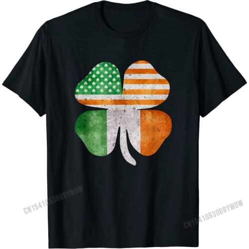 Irish American Flag Ireland Shamrock St Patricks Day T-Shirt Cotton Men T Shirt Family T Shirt Funny Cute