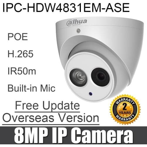 IPC-HDW4831EM-ASE 8MP IP camera H.265 POE Build-in Mic SD card slot IP67 DH-IPC-HDW4831EM-ASE IR Eyeball Network Camera
