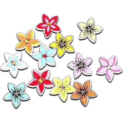 LF 50Pcs Mixed 19mm Petal Flower Wooden Buttons For Clothes Wood Decoration Craft Scrapbooking Sewing Needlework DIY Accessories