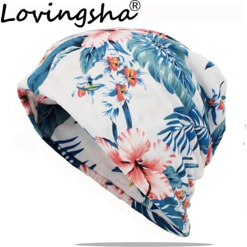 LOVINGSHA Floral Multifunction Women Winter Autumn Hat Teenager Adult Thin Girl Scarf Men Skullies Beanies Vintage Cap HT171