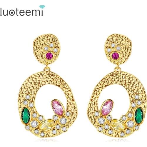 LUOTEEMI New Drop Earrings For Women Fashion Cubic Zircon Crystal Hoop Stud Statement Jewelry Dating Party Gifts