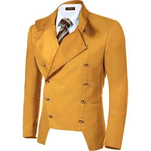 Mens Fashion Double Breasted Mens Suits High Collar Tuxedos Dual-Purpose Collar For Wedding Groomsmen ( Only Jacket)