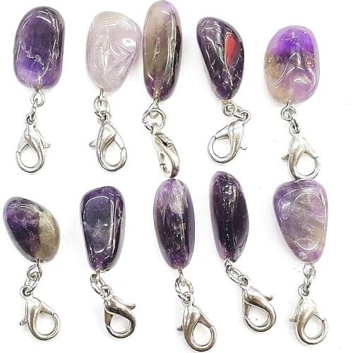 Natural Stone Amethyst Pendant 10x20mm Exquisite Irregular Lobster Clasp Pendant for DIY Bracelet Necklace Earring Accessories