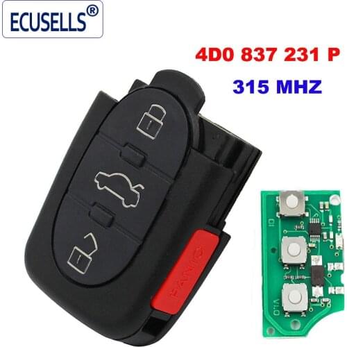 3B+PANIC 315MHZ Remote Key Control Fob 4 Buttons 4D0 837 231 P For Audi A4 A6 A8