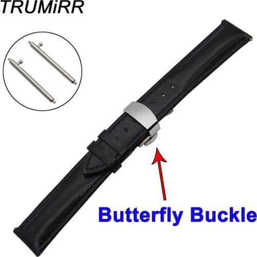 18mm 20mm 22mm Quick Release Watch Band Butterfly Buckle Strap Upper Genuine Leather Belt Wrist Bracelet Universal Black Brown