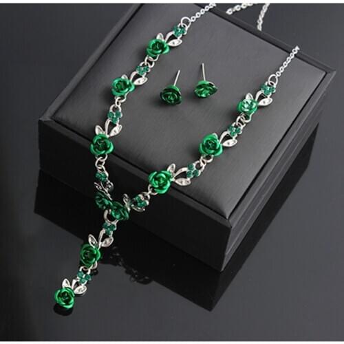 Romantic Rose Necklace Earrings Wedding Bridal African Jewelry Sets & More, Dubai Jewelry Sets Women Gold neckless jewelery
