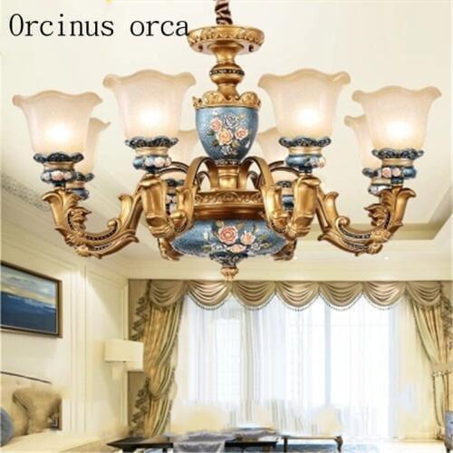 European sumptuous retro color painting chandelier living room restaurant bedroom American simple resin Chandelier